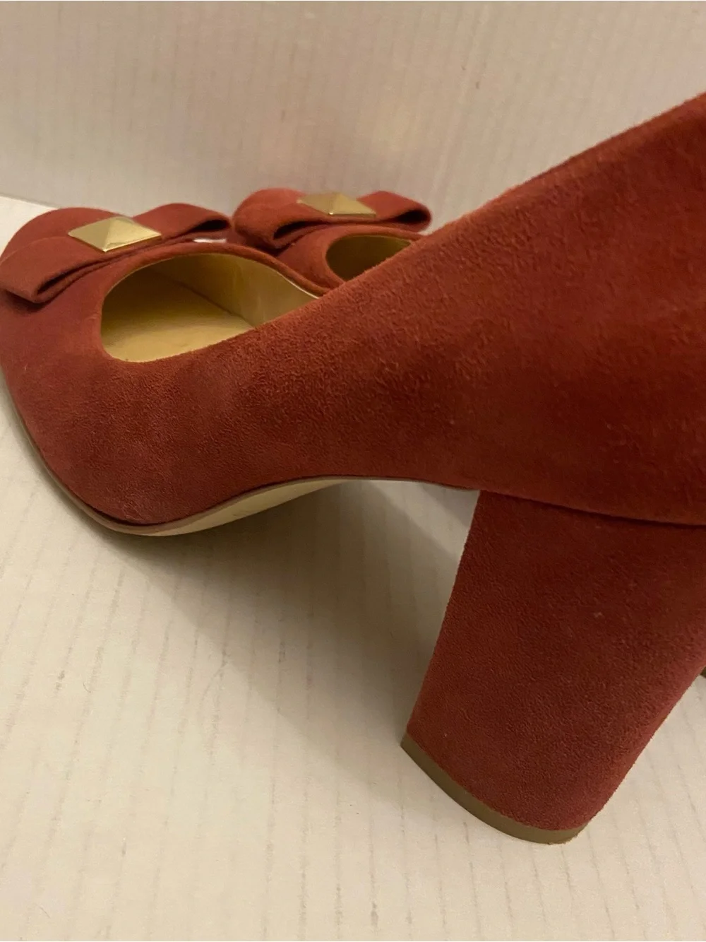 Kate Spade New York Microfiber Suede Woman’s Chunky High Heel Accent Bow Shoes